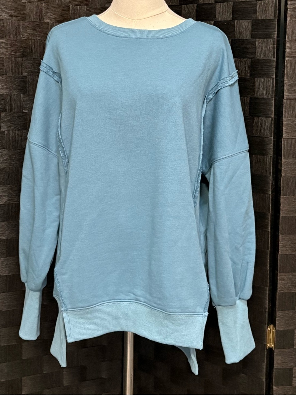 Trendy Queen Over Sized Blue  Crewneck Sweatshirt
